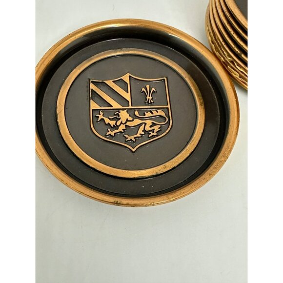 VTG Hyde Park Coaster Set 8 Monogrammed Copper Coat of Arms Barware Arms-Crest - Picture 3 of 10